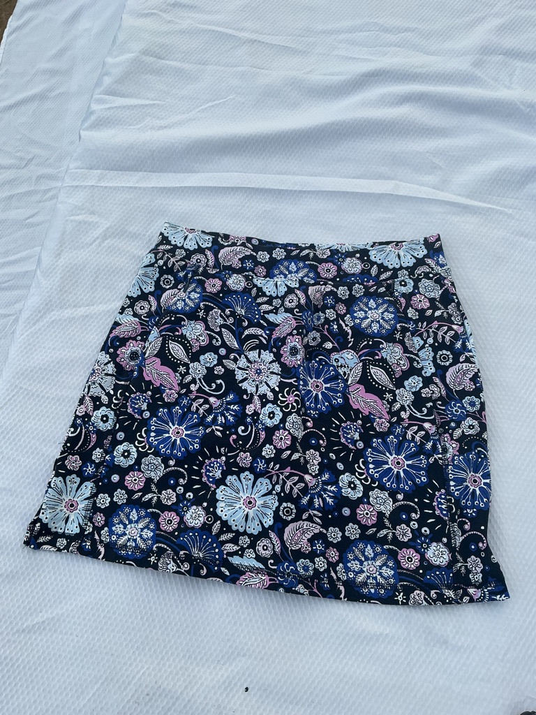 Talbots Navy Floral Mini Skirt With Pink And Light Blue Accents